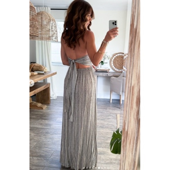 Commense Striped Maxi Dress Women's Sleeveless Backless Tie Beach Bohemian M - Picture 5 of 10